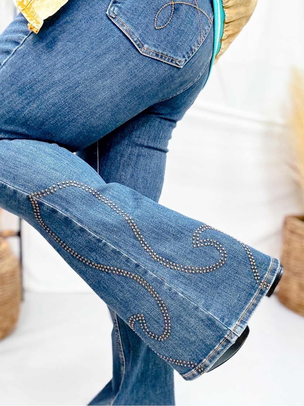 Judy Blue Indigo Flare Jeans with Decorative Stitching